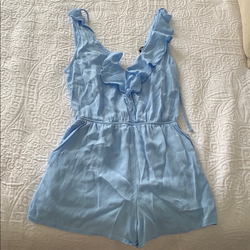 blue forever 21 romper with open back
